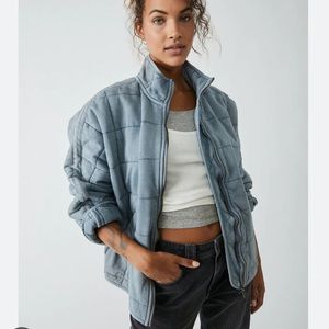 Free People Quilted Dolman Jacket Washed Blue Size XS
